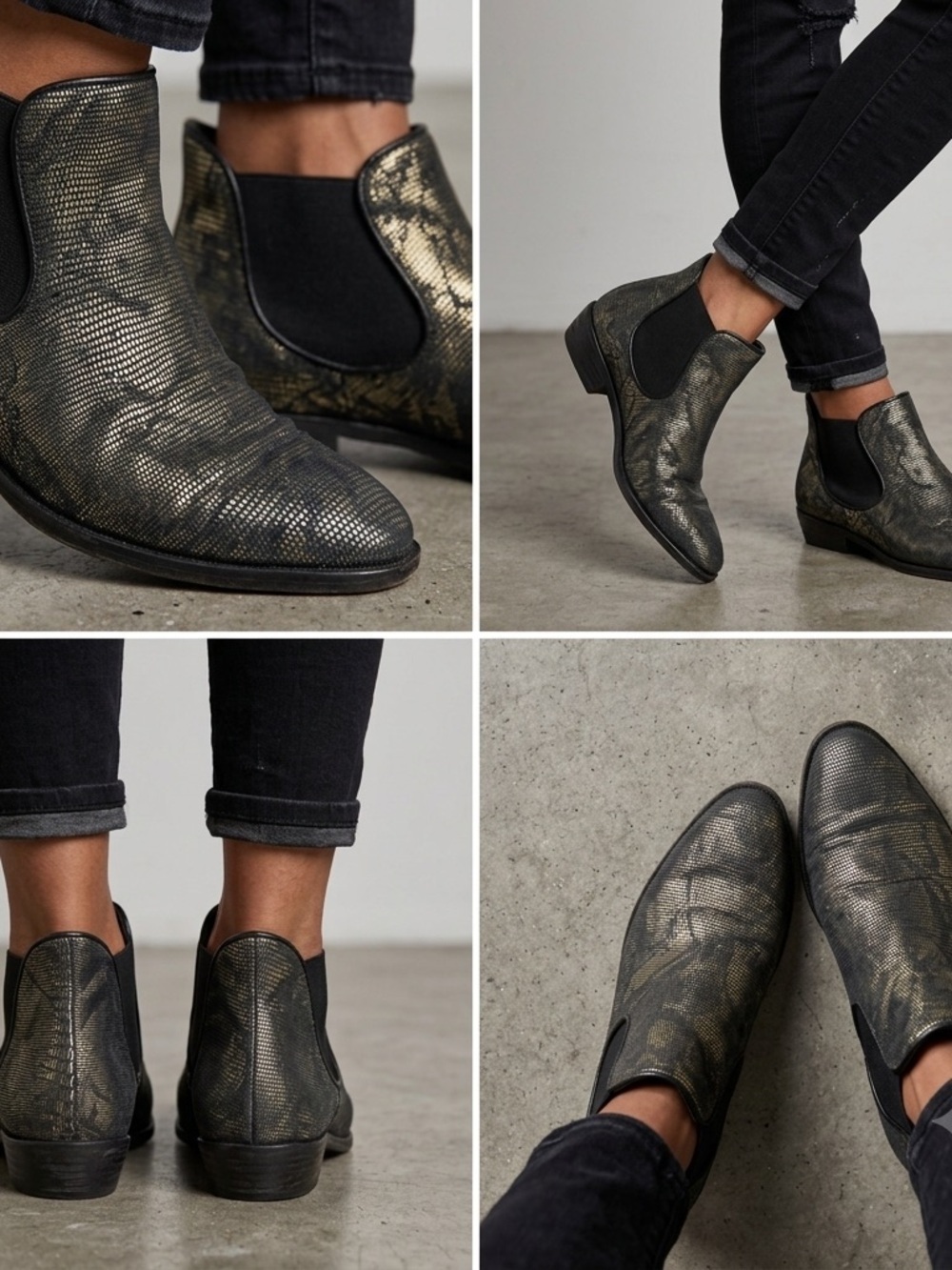 Modern Vice Black Gold Leather Ankle Pull On Boots New York Made Women’s 36 US 6